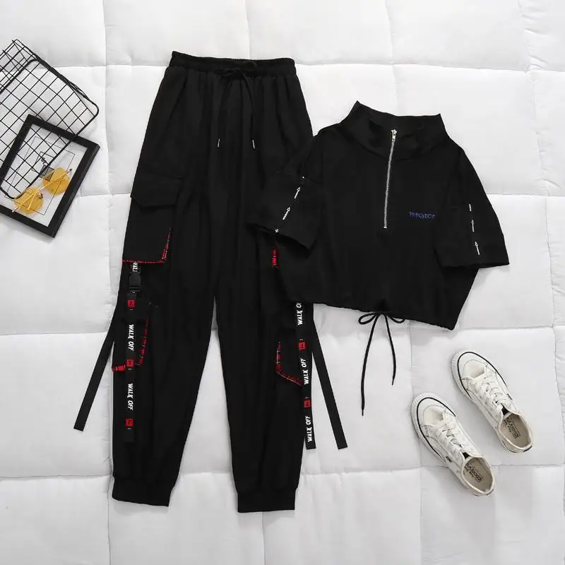 Gothic Women Black Cargo Pants Harajuku Punk Chain Trousers Female Hip Hop Mall Goth Streetwear Techwear Egirl Grunge
