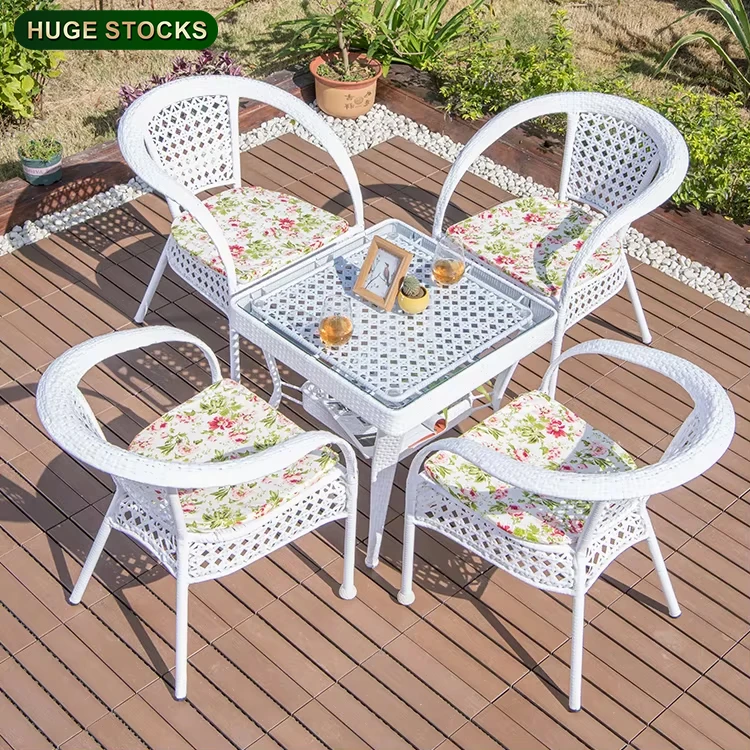 Outdoor Furniture Plastic Set PVC Wicker Woven Armchairs Aluminum Frame  White Dining Chair Rattan Garden Outdoor Patio Chairs