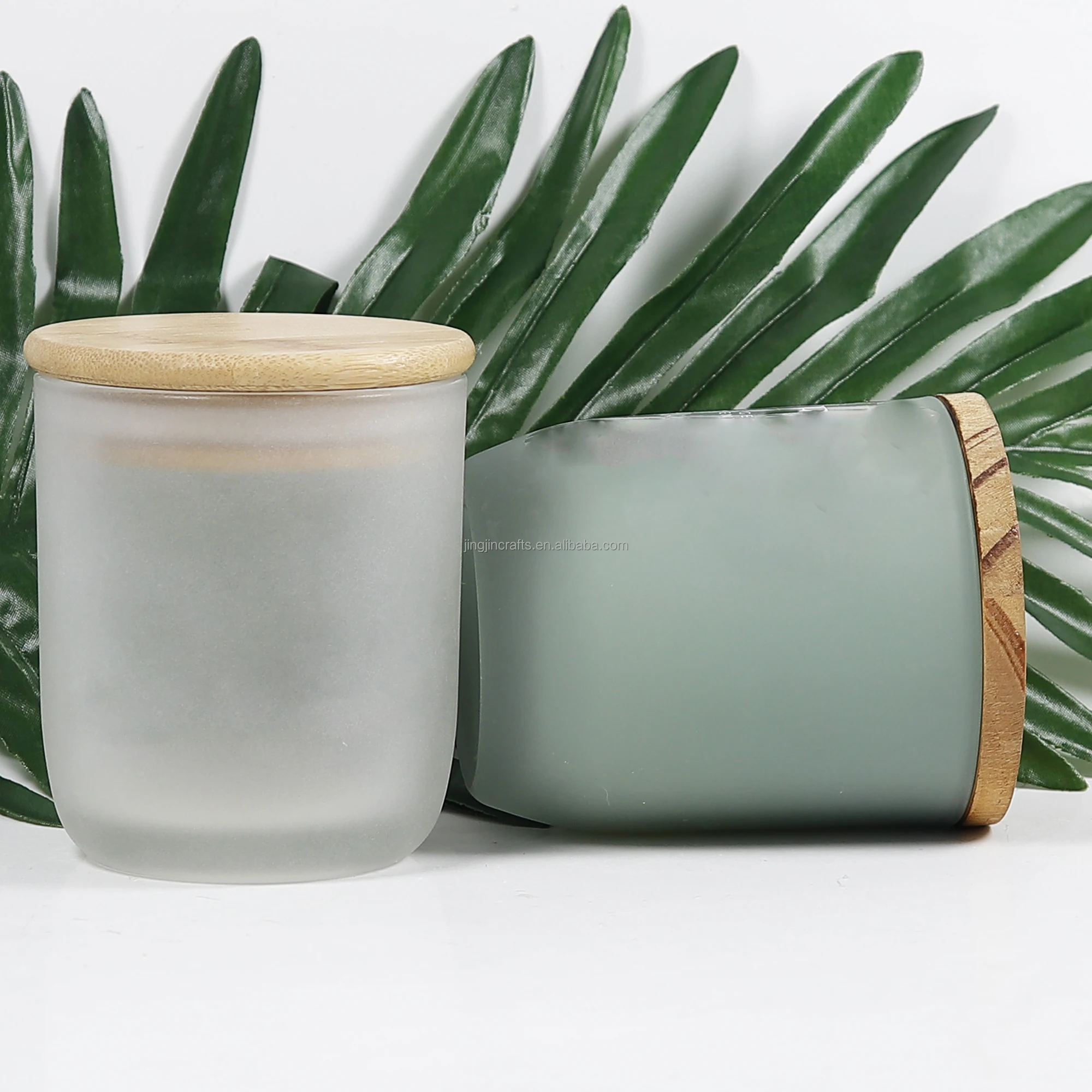 Wholesale Popular Frosted Matte Green and White Glass Candle Jar with ...
