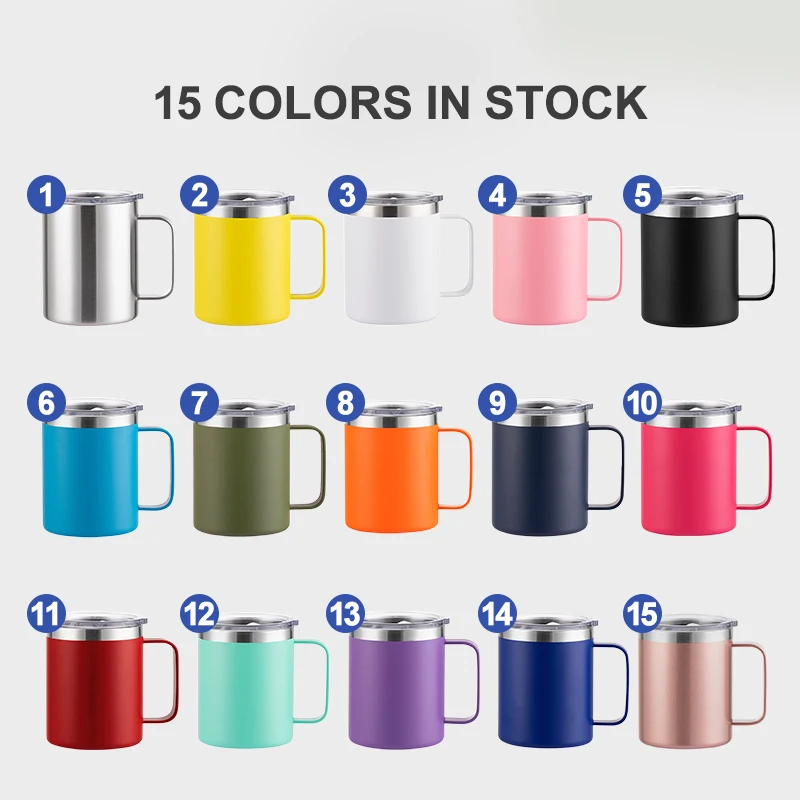 Eco-friendly 12oz cup double wall stainless steel insulated vacuum travel mugs with handle