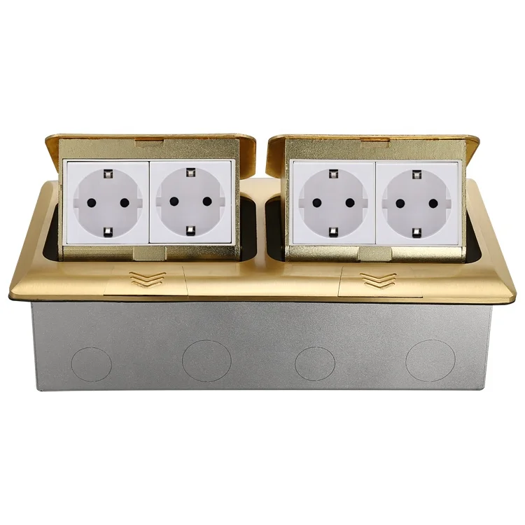 Customized gold copper face power socket embedded multimedia information box Eu US pop-up hidden floor socket