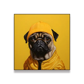 Dog Wearing a Hat Colorful Animal  Wall Art Decor For Living Room  Posters Printed Wall Picture Crystal Porcelain Paintings