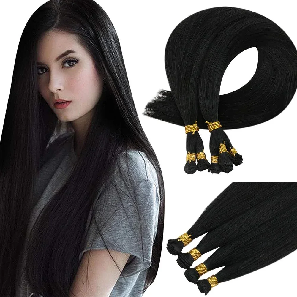 LaaVoo Hand Tied Weft Virgin Hair Extensions Brazilian Natural Straight Human Hair 14-24inch_voghion.com