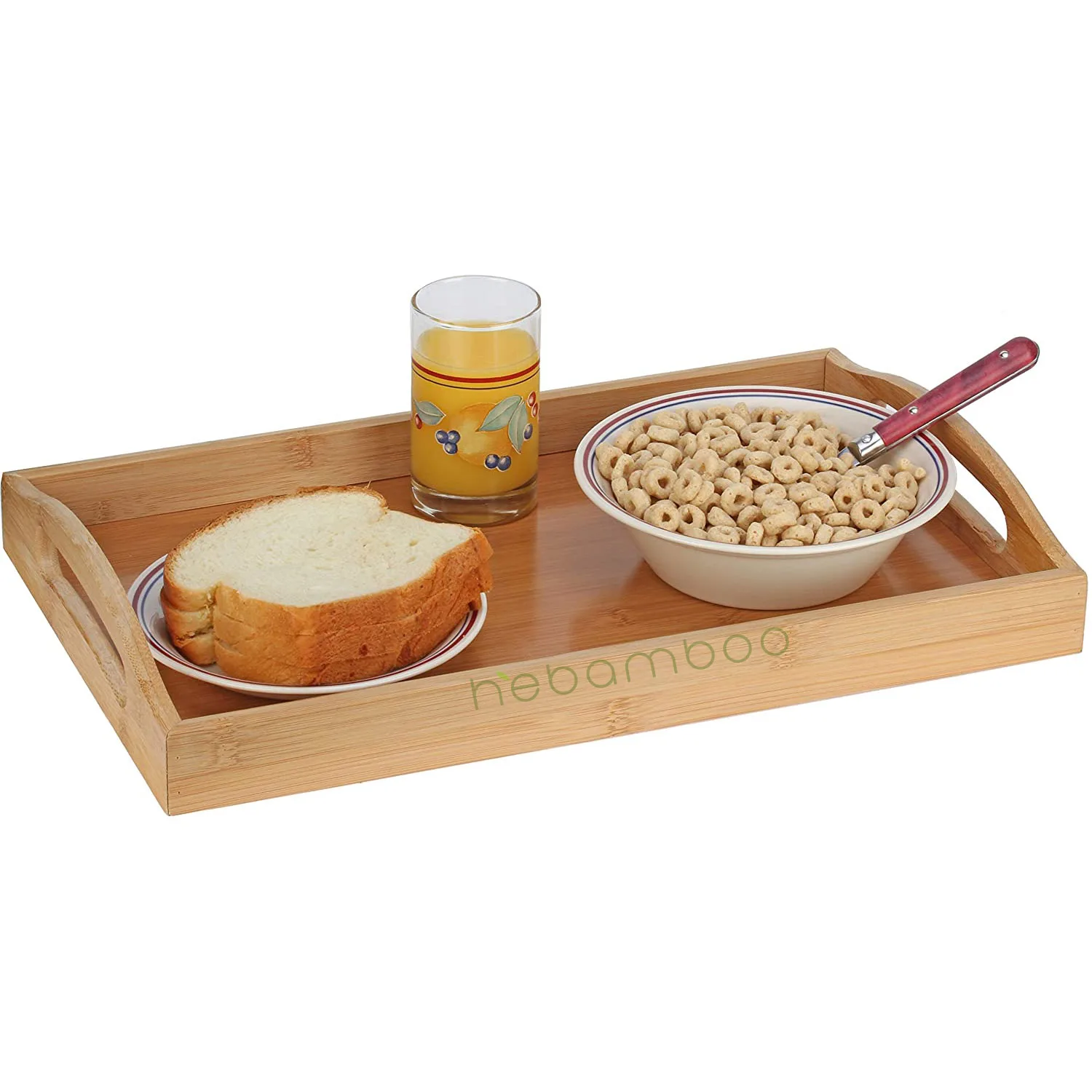 Factory Large Bamboo Food Serving Tray with Handles for Dinner Breakfast