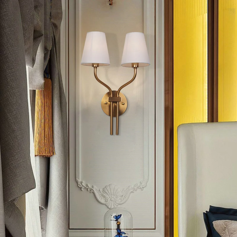 Europe and America Restore Ancient Ways Exquisite Cloth Cover Double Head Decorative for Hotel Living Room Wall Lamp