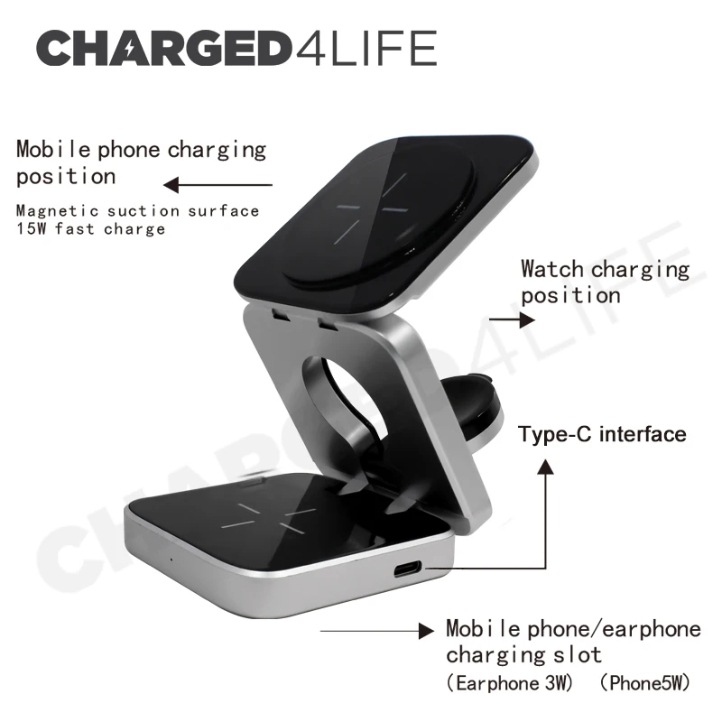 Qi 3 In 1 Mobile Phone Charger Wireless Charger Adjustable