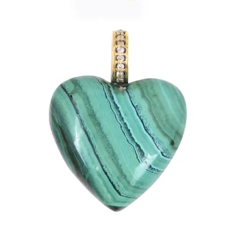 Natural gemstone beads malachite heart drilled hole stone bead pendant gold plated 925 sterling silver natural Malachite pendant