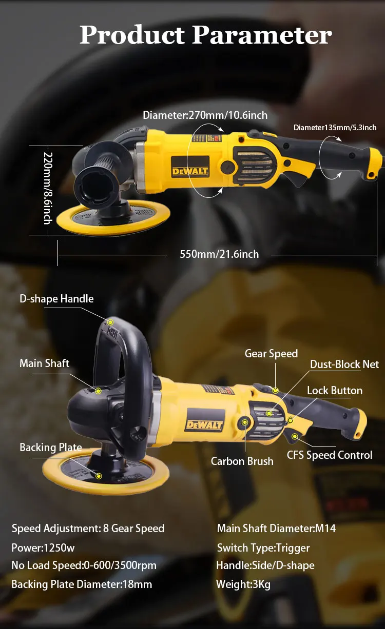 Dewalt 1250w High Power 180mm Dwp849xd 8 Speed Rotary Handle Electric ...