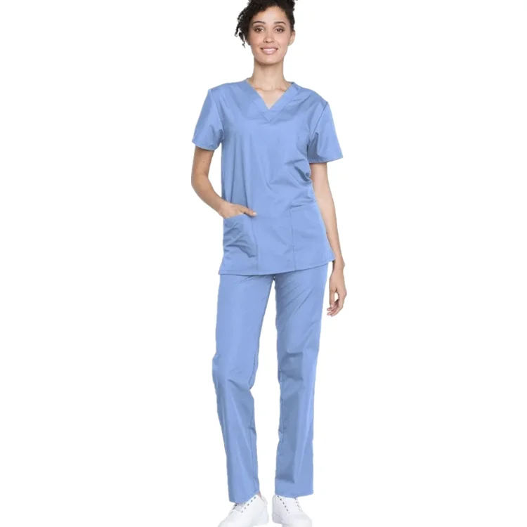 Custom Made 4 Way Stretch Scrub Uniform Nursing Sets Light Blue Scrubs Uniforms Medical Scrubs