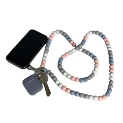 Custom Silicone Beaded Lanyard No Loose Keys ID Badge Phone Lanyard Silicone Bead Crossbody Chain