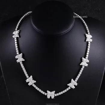 VVS Moissanite Butterfly Tennis Chain 925 Sterling Silver White Gold Plated Women Men Jewelry Diamond Bracelet Necklace