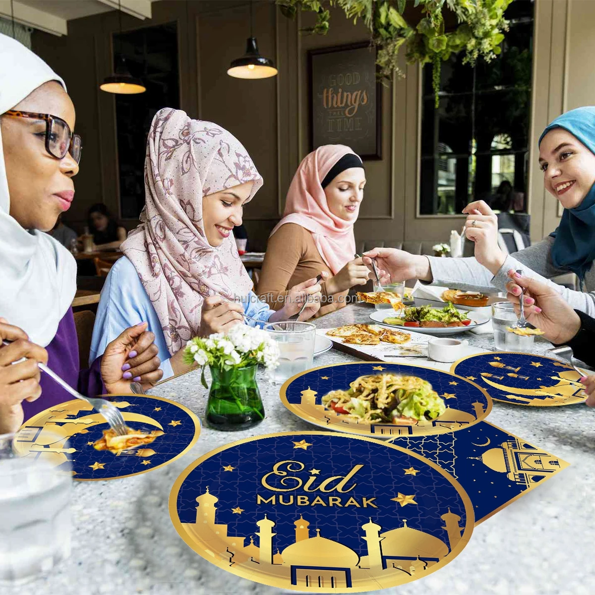 Huiran 8serves Muslim Eid Mubarak Paper Plates Eid Tableware Party