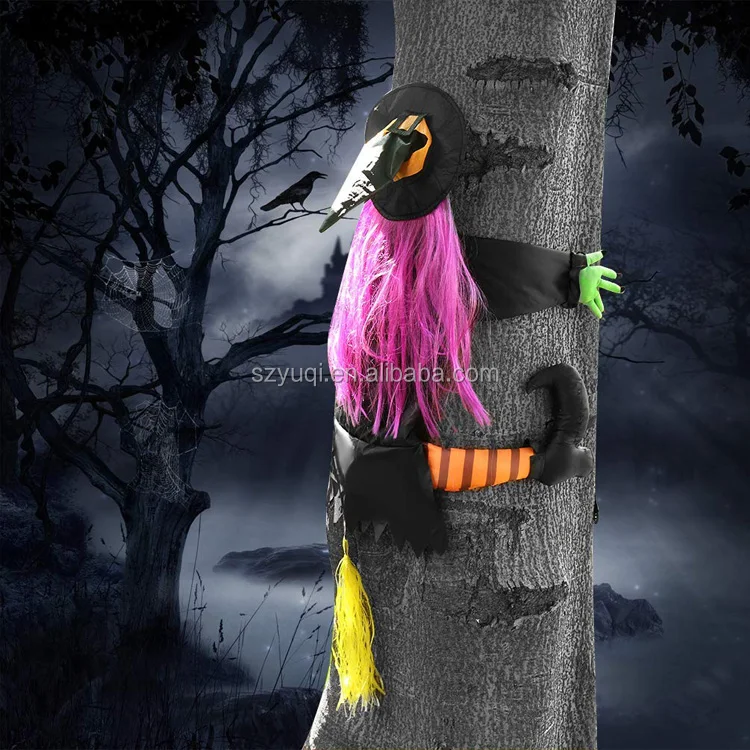 Crashing Witch Into Tree Outdoor Halloween Decoration Classic Crashing Witch Hanging Halloween Decor