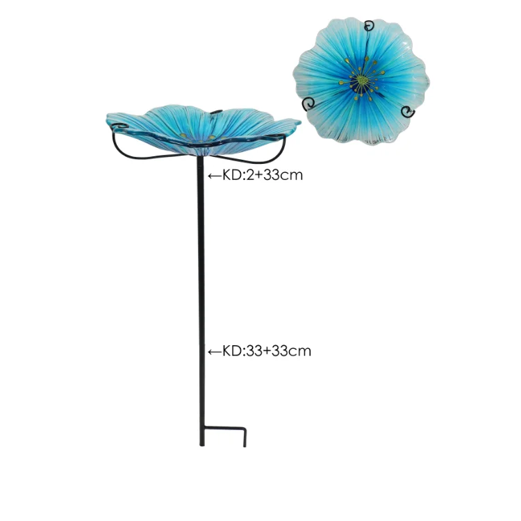 11 Inch Glass Bird feeder With Metal Stake For  Yard Outdoor