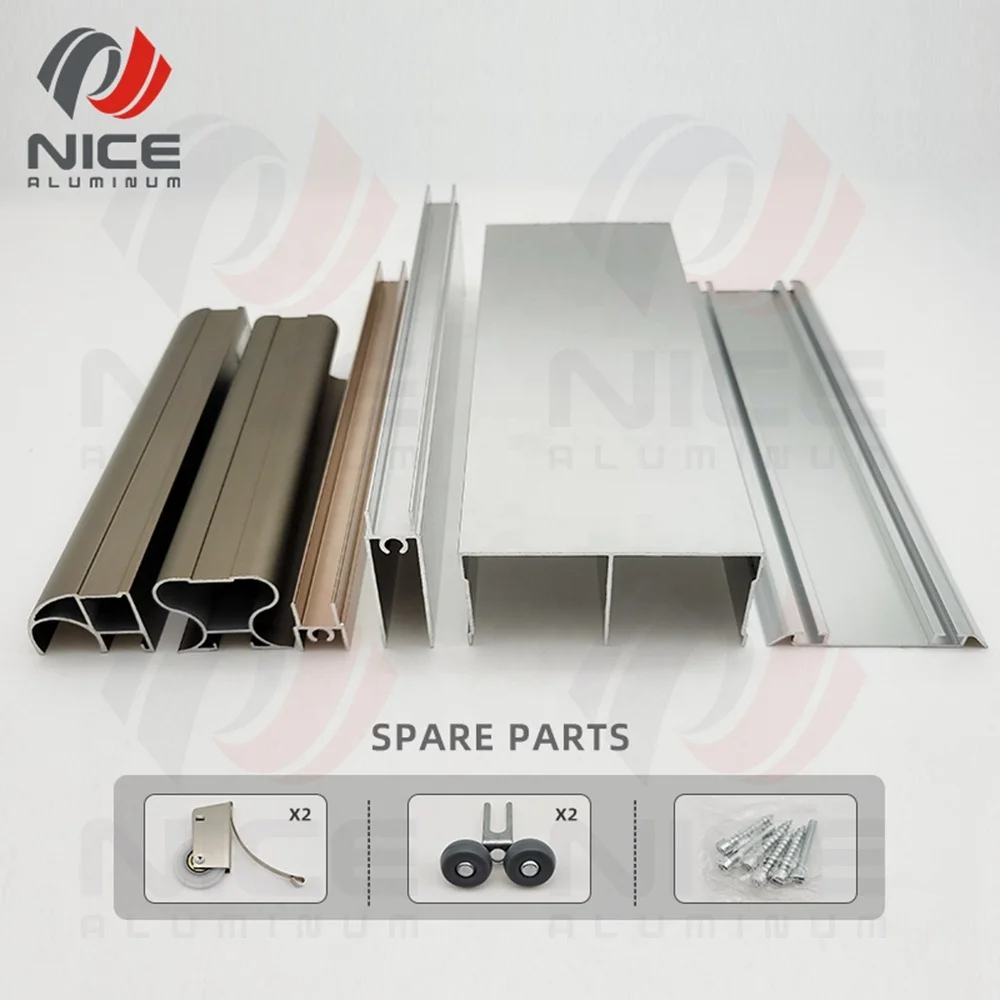 Fancy Aluminium Profile Sliding Wardrobe Door For Wood And Glass Silver ...