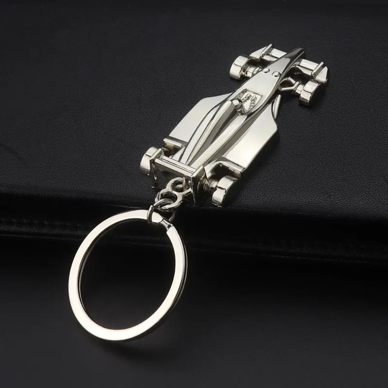 New Arrive Racing Key Chain Silver Color Alloy Full Wheel Car Key Chain F1 Racing Car Keychain for Christmas Gift Key Ring