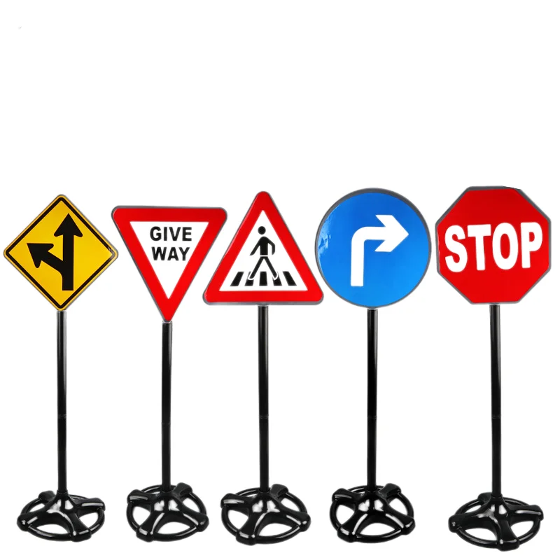Wholesale 5Pcs DIY Signpost Model Large Medium Size Simulated Road Traffic Sign Safety Kids Montessori Educational Toy