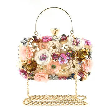 High Quality Beautiful Flowers Handbags For Women Fashion Flower Decoration Luxury Handmade Beaded Clutch Handbag