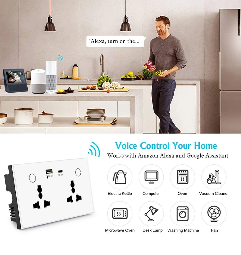2026 Golden Security Zigbee Double Universal Smart Socket with USB Type C Charger with Tuya Smart Life APP  Alexa and Google