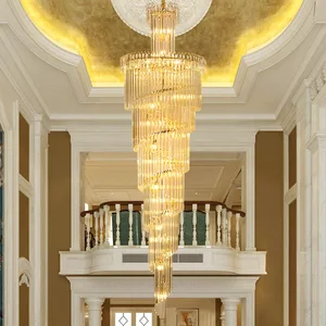 Zeal Lighting Spiral Staircase Long Pendant Light Hotel Modern Large Crystal Gold Decoration Chandelier
