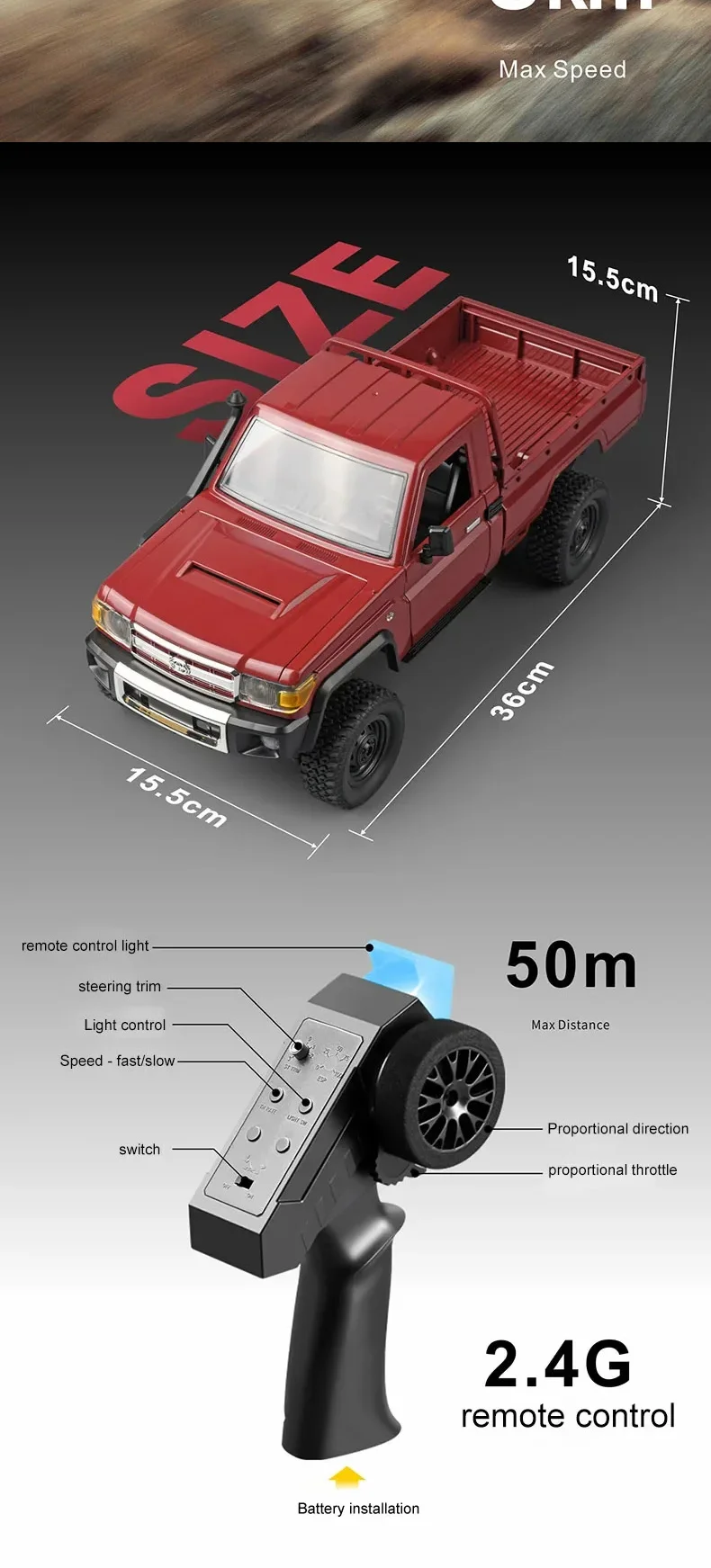 4WD 1/12 MN82 Remote Control Car 2.4Ghz Climbing Trucks USB Charging High Speed RC Car Toys MN Models