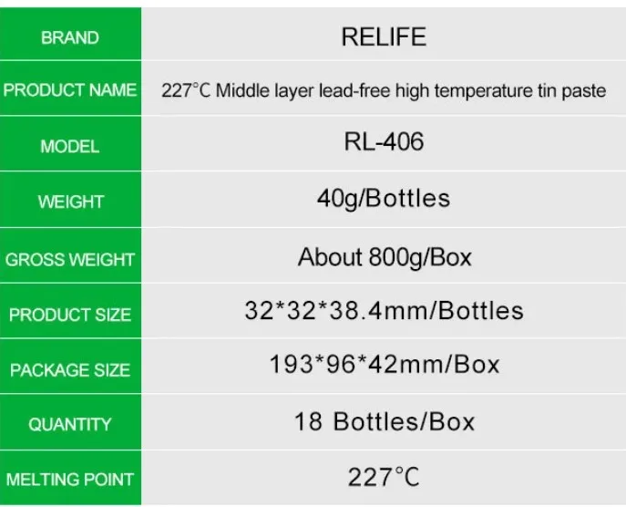 Relife RL-406 pâte à souder sans plomb basse température pâte à souder téléphone portable PCB BGA carte mère flux rl-406