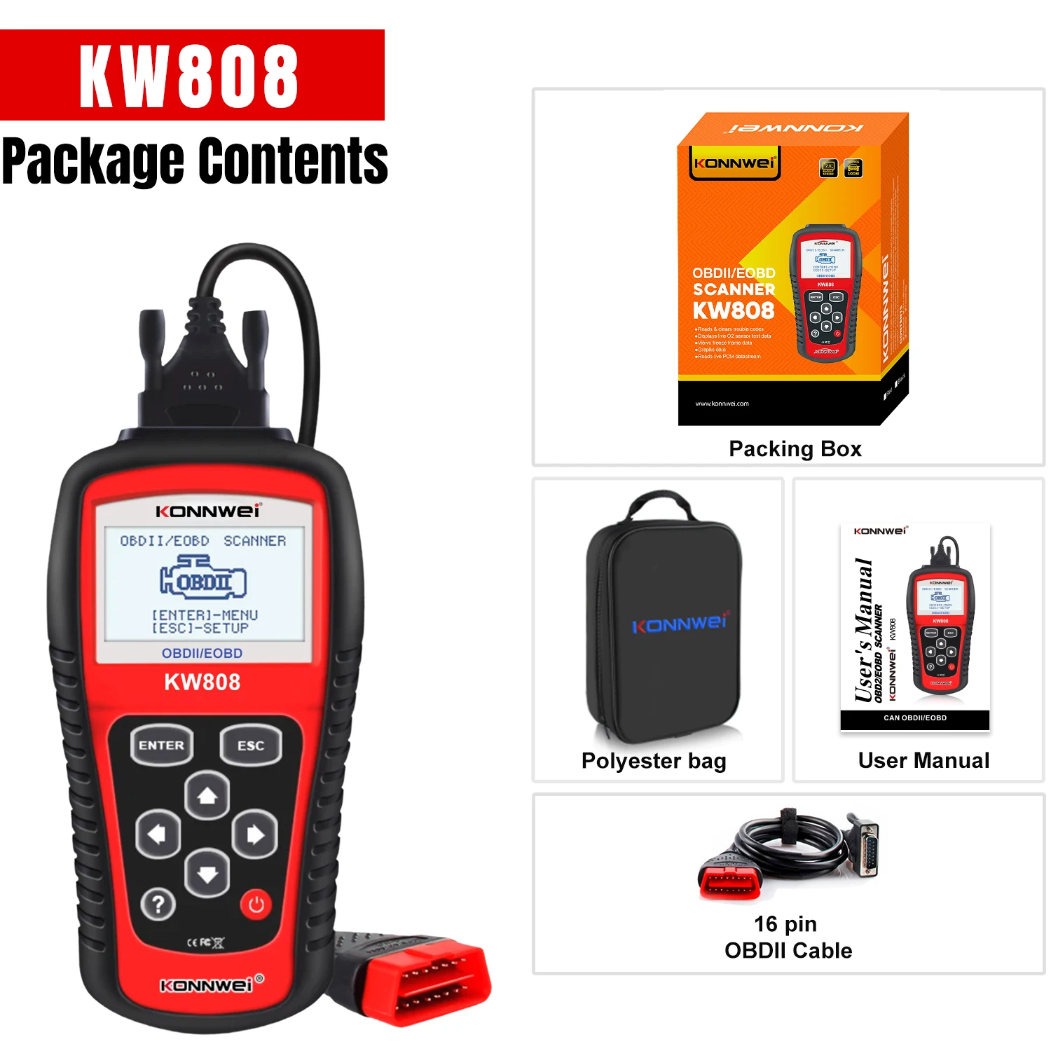 KONNWEI KW808 Automotive Diagnostic Scan Tool & Engine Analyzer