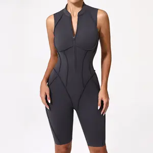 Custom Logo High Stretchy GYM Fitness Yoga Backless Zipper Women's Jumpsuits Yoga Playsuits Bodysuit Workout Bodycon Girl Romper