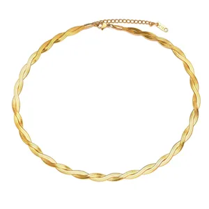 18K Gold Plated Double Layer Woven Snake Chain Necklace Stainless Steel Flat Snake Chain Fashionable Jewelry Accessory