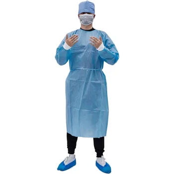 Cheap LEVEL 2 EN 13795 Blue Non woven Disposable Knitted/Elastic Cuff Waterproof Hospital Medical Isolation Gowns