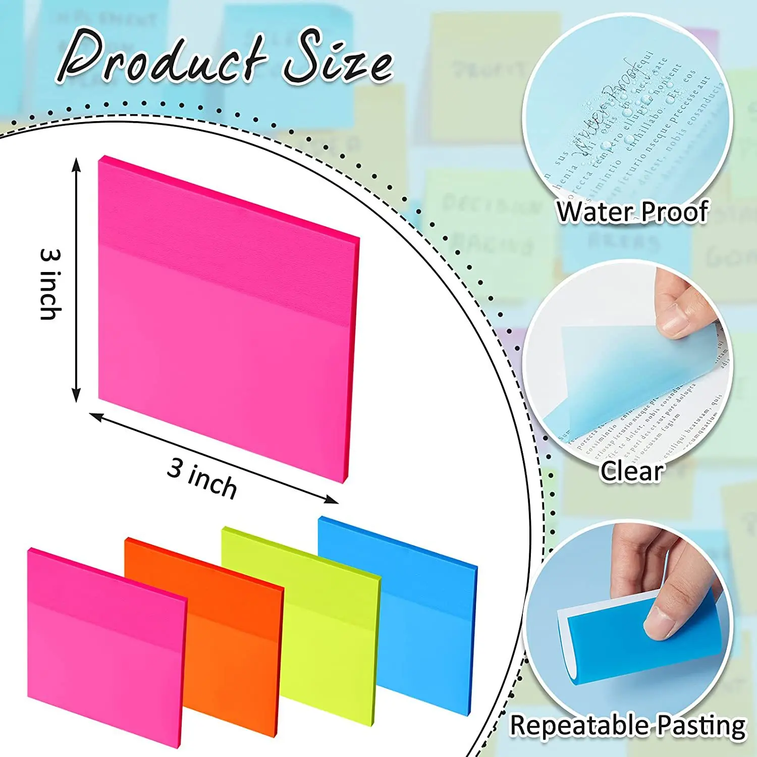 2023 Wholesale Offset Paper 7.5*7.5cm Stationery Office PET Sticky Notes Custom Sticky Notes Memo pad