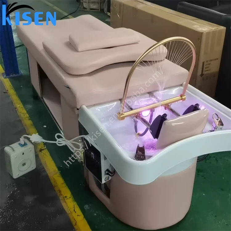 KISEN Professional Salon Furniture Portable Shampoo Bowl Water Pump Drain  Sprayer Hose Adjustable Hair Sink for Washing Shampoo