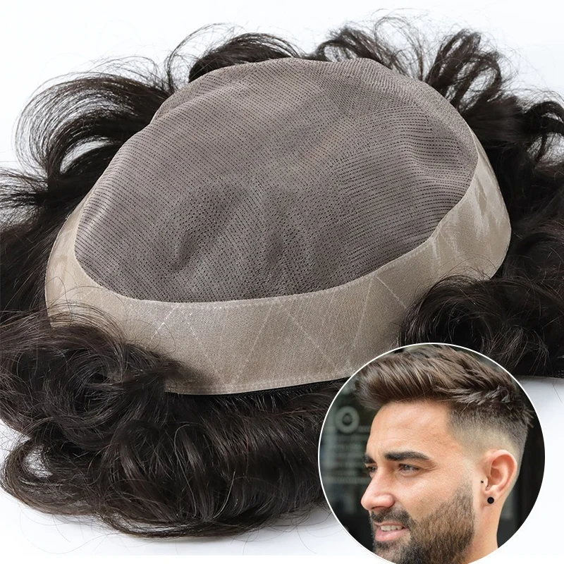 Factory Price 130% Density Durable Fine Mono Men Wigs Hair System Indian  Human Hair Toupee for Man