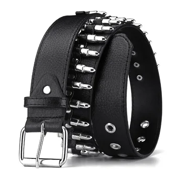 Wholesale Bullet Rivet Belts Personalized Black Punk Faux Leather Studded Belt For Jeans Hip Hop Men Punk Bullet Rivet PU Belts