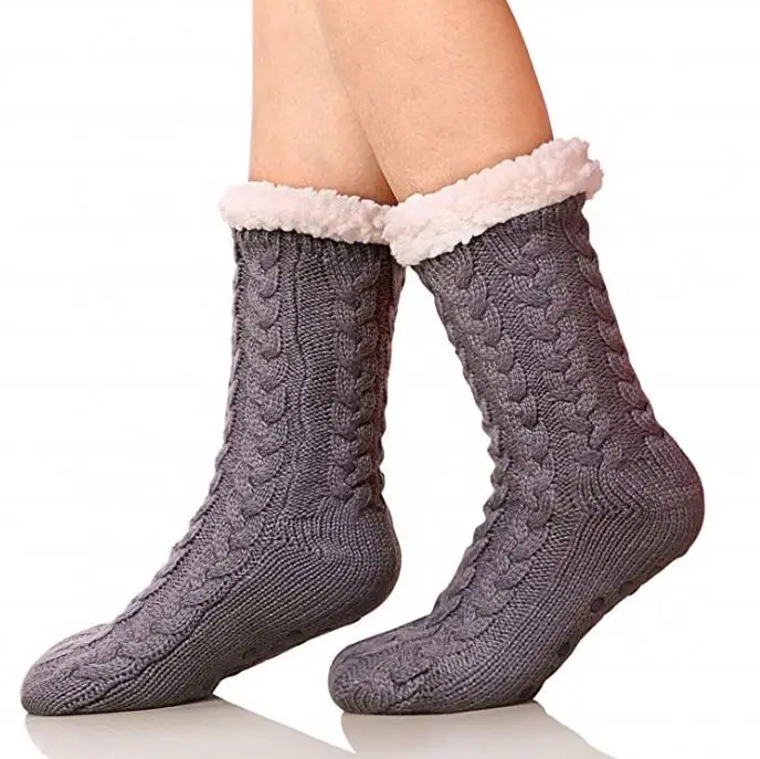 Womens Warm Cozy Fuzzy Fleece Lined Winter Christmas Gift Non-skid Slipper Socks