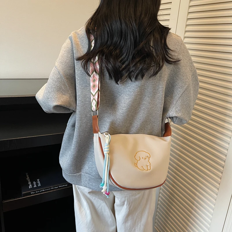 Yellow Genuine Leather Crossbody Bag for Women Cute Puppy Print, Stylish Shoulder Purse