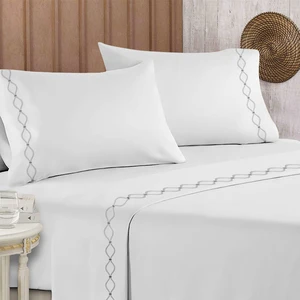 Hot Sale Super Soft Luxury Solid Embroidery Bed Sheets  4PCS