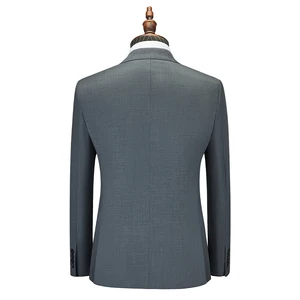 Huiju Qida Men's Business Suit All-Wool Formal Serge Single Breasted Closure Gray V-Neck Collar Half Canvas Breathable