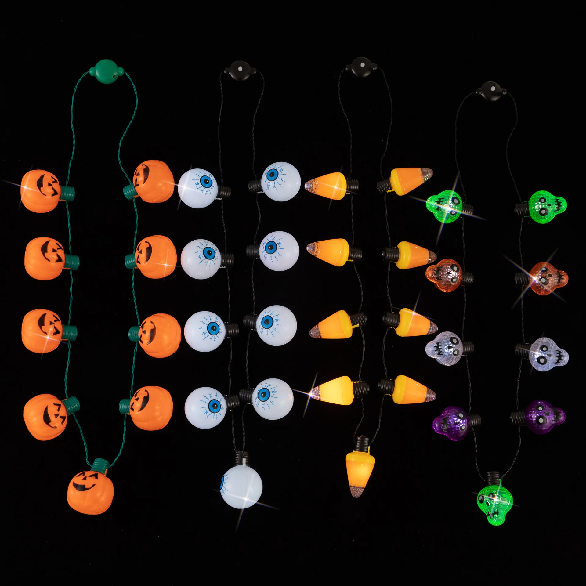 2023 Wholesale Halloween 9 Lights Led Flashing Halloween Plastic Skull  Light up Luminous Necklace, image size:1920x1920