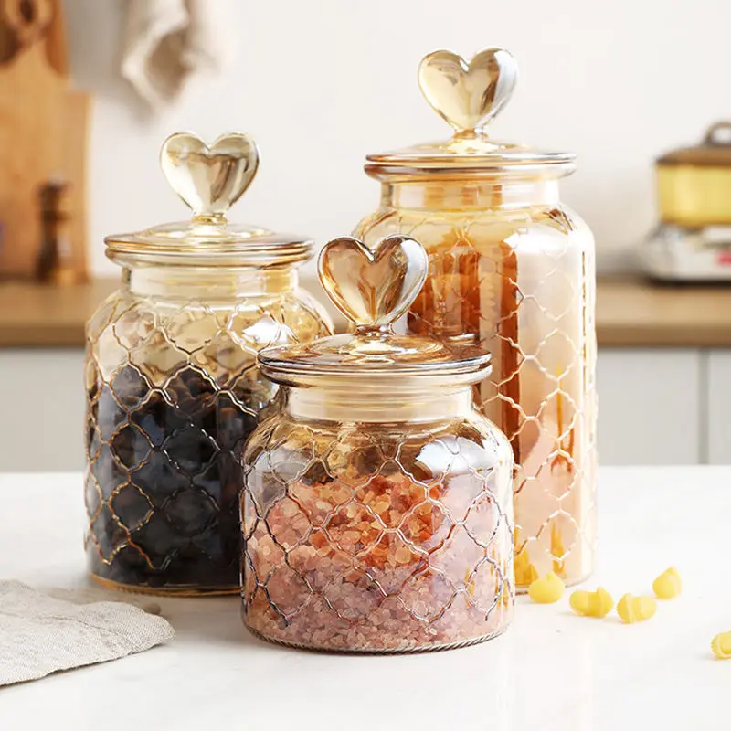 Wholesale Kitchen Glass Storage Jar Transparent Amber Food Container featuring 22oz 32oz Capacity