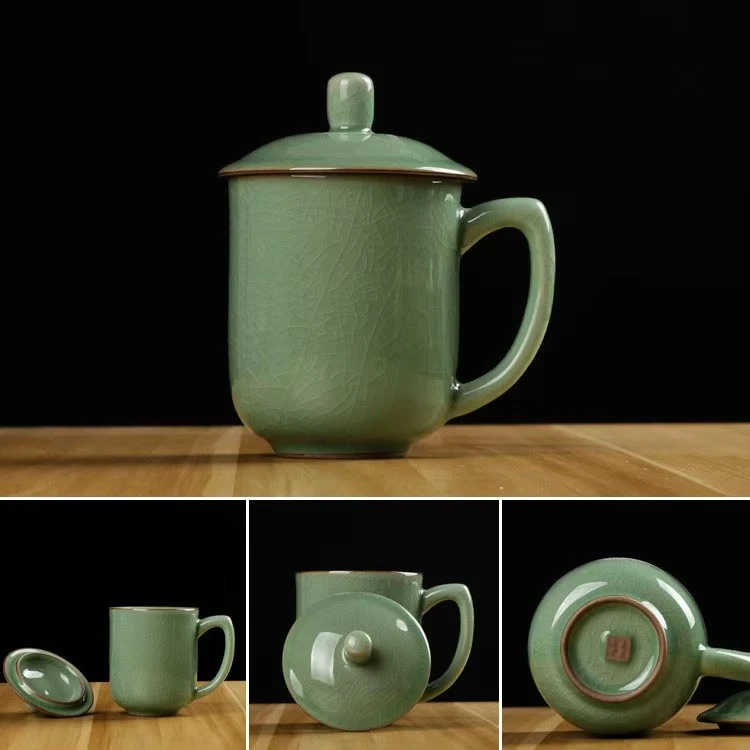 product longquan celadon plum ceramic cup ice cracked design customizable water customized drinking tea cup for hotel office home use-7