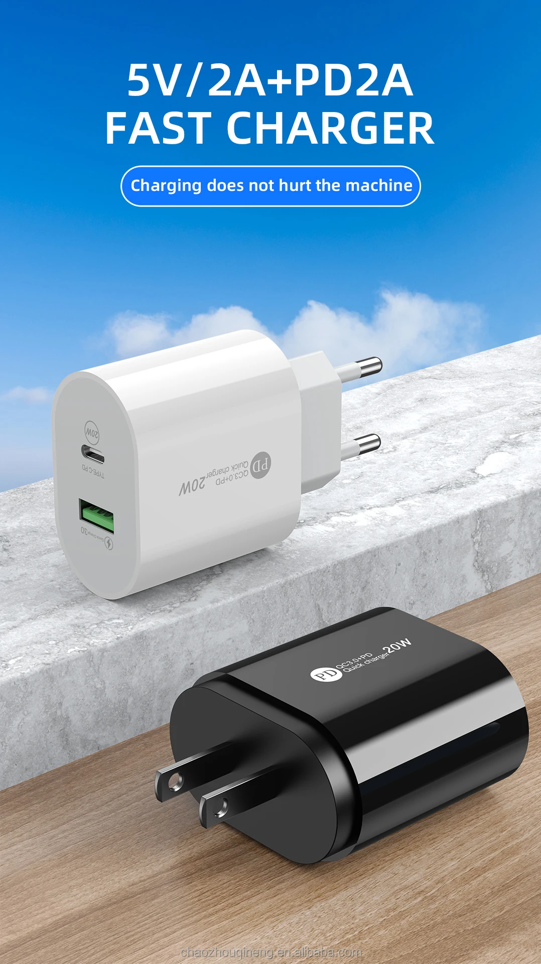High Quality Electric USB-A & 2 Type-C Ports 10W Fast Charging Wall Charger with OTP/OVP Protection EU/US/UK Plug Power Adapter Hbf4a5ee05bb649369fc3fd42b845824fe