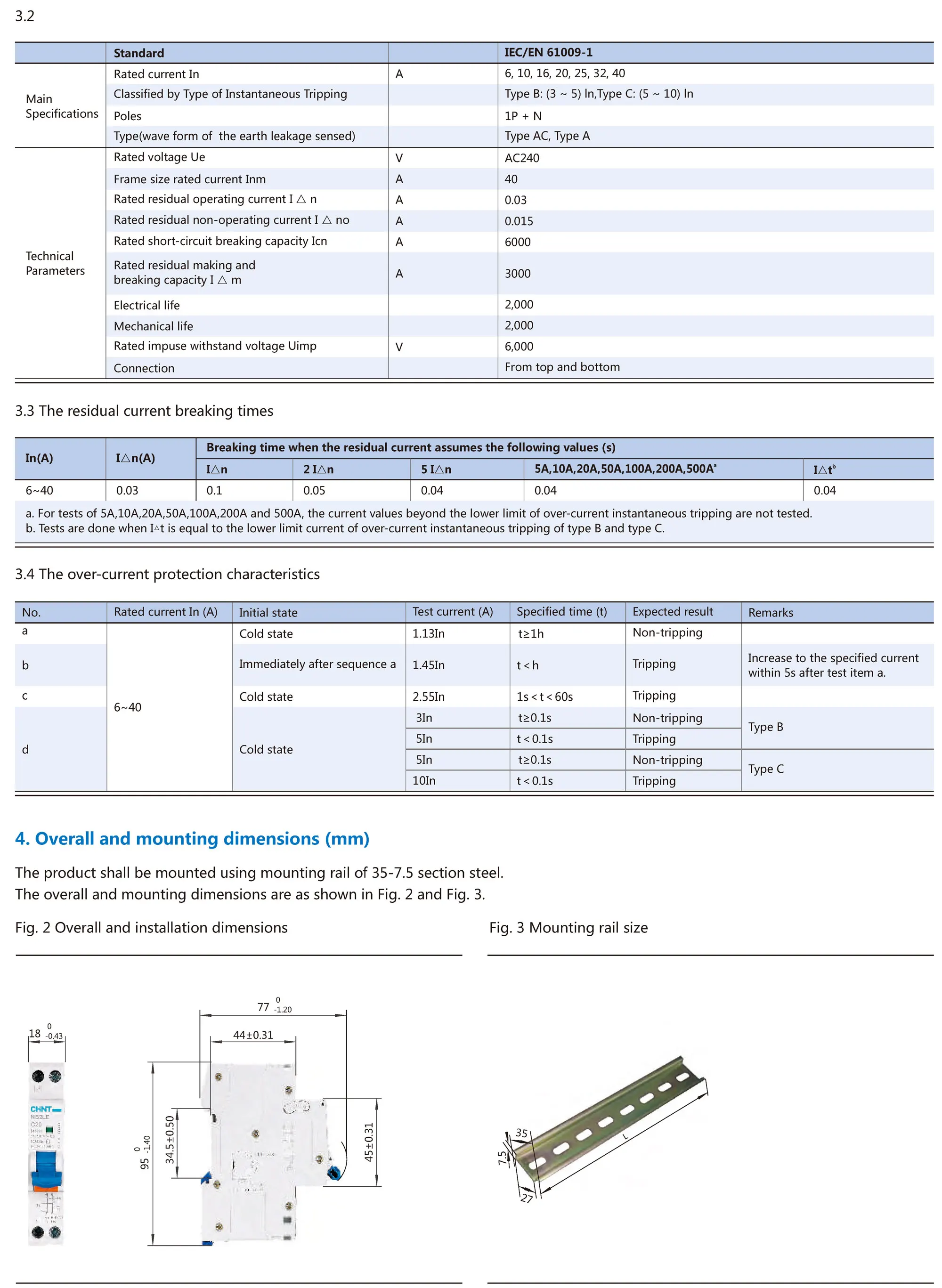 Chint NB2LE Residual Current Operated Circuit Breaker 1P+N 6A 10A 16A 20A 25A 32A 40A Type AC Type A CHNT 6kA Chint RCBO