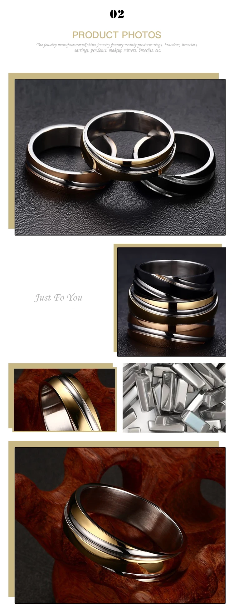 Supplier Wholesale Personalized Simple Twill Plating Gold Titanium Steel Men's Ring R-057G