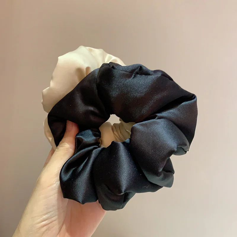 French Wide Super Soft Stain Hair Scrunchies Sweet Solid Color Padded Pillow Scrunchies Foam Filling Elastic Hair Ties Headbands