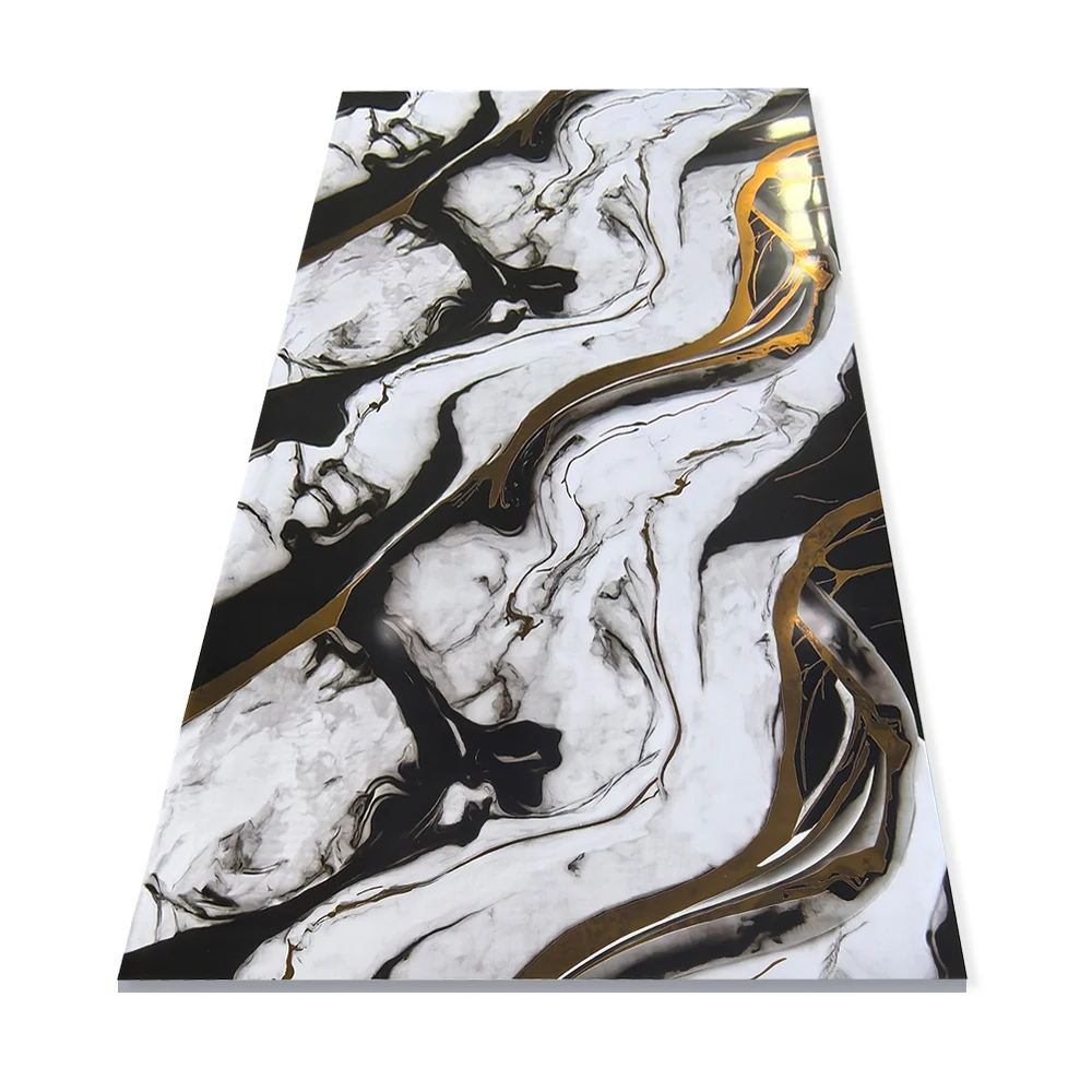 High Glossy Gold Stone 3d Design Pvc Marble Sheet Wall Panel Uv Marble Sheet