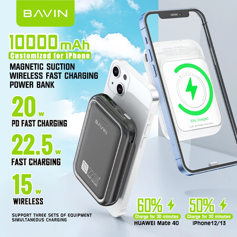 BAVIN Wholesale Price Custom Portable Fast Charging 10000mah Power  Bank Wireless Backpack Charger for Cellphone PC061