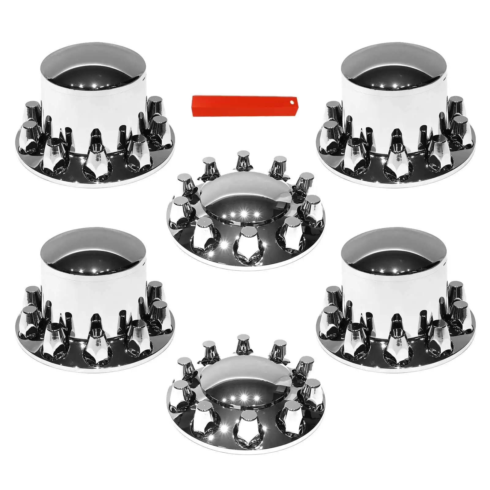 PINOMETAL Custom Removable Hub Caps Chrome Axle Cover Kit 33mm Hubcaps Front Rear Spiked Semi Truck Wheel Nut Cover