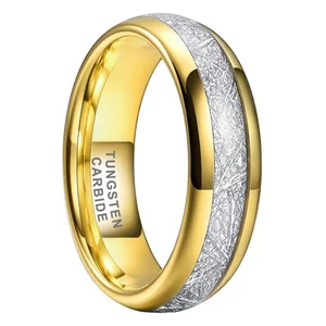 Coolstyle Jewelry 6mm Imitated Meteorite Inlay Fashion Engagement Wedding Band Gold Plated Tungsten Finger Ring for Men Women