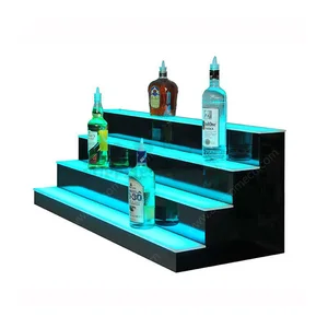 Modern Color Changing LED Acrylic Liquor Stand with Square Bottle Base Bar Shelf Rechargeable Battery for Wine Display Parties